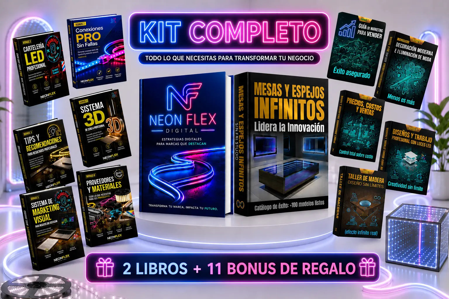 🚀 Kit Completo Neon Flex + Mesas y Espejos Infinitos Completo